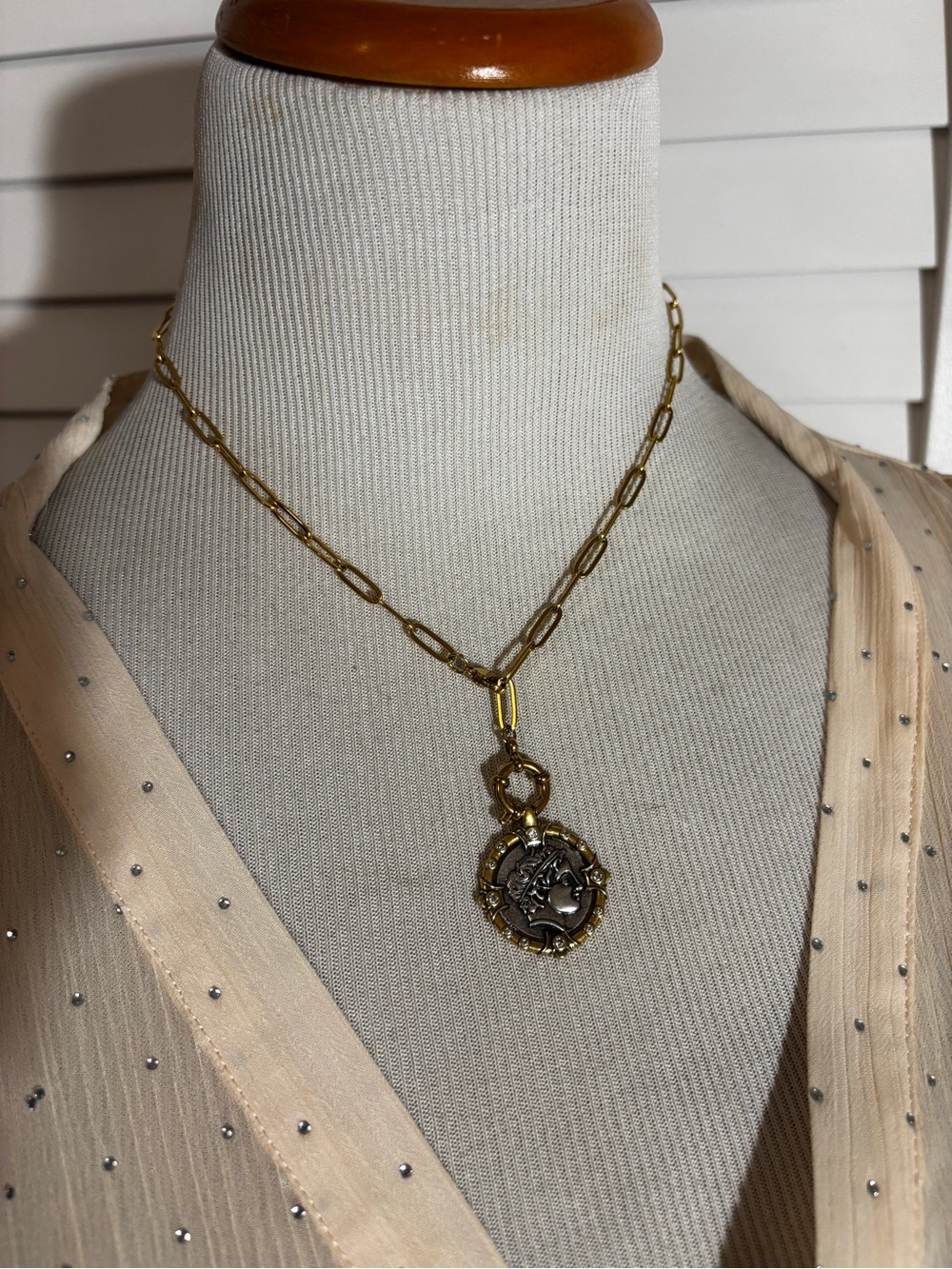 Gold Two-Tone Coin Pendant Necklace with Chain